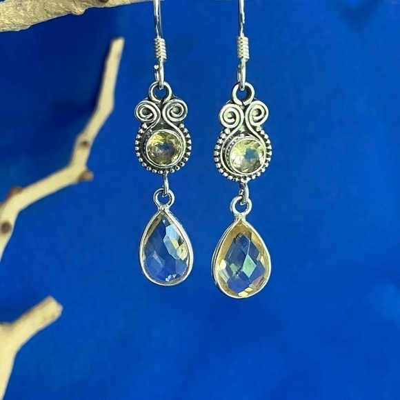 New citrine stone 925 Sterling dangle earrings - Picture 1 of 3